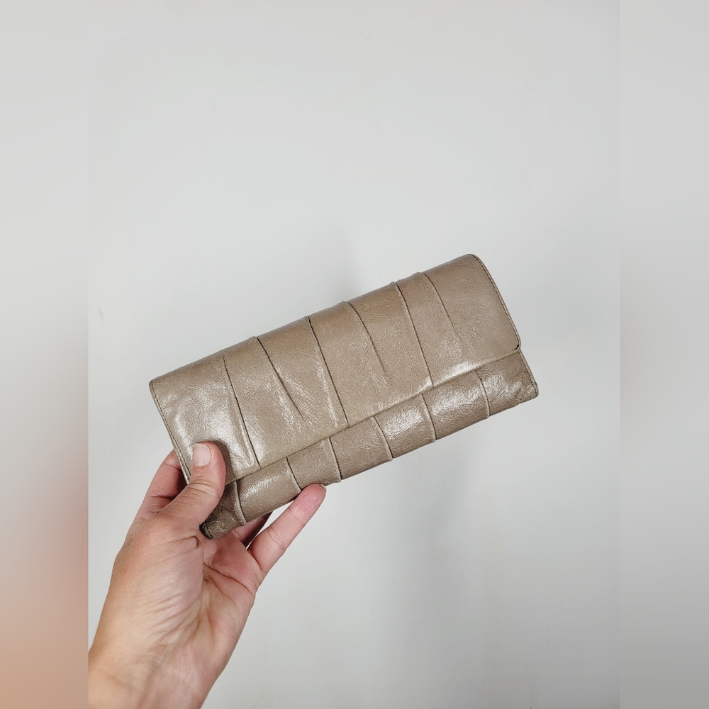 HOBO Taupe Leather Quilted Wallet